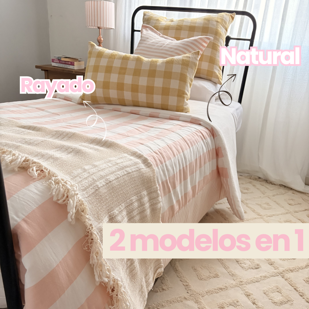 Acolchado Tiana reversible lado liso color natural en tusor